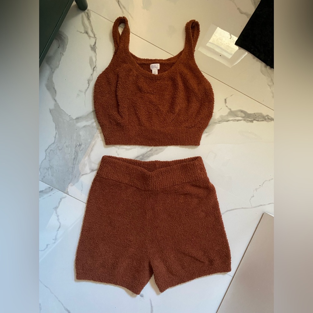 Women’s Cozy Yarn Tank Top and Short Set - Brown Size Medium